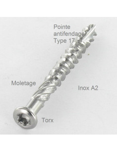 Parafuso de terraço pico cut TEKOR cabeça fresada dentado TORX T25 5X40 cut ponto antifenda tipo 17 Aço inoxidável 2