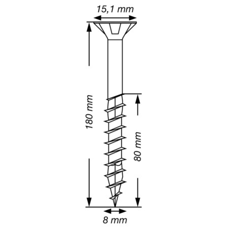 Spax T-STAR MAIS cabeça fresada TORX T40 Aço inoxidável A2 8X180 roscado sobre 80