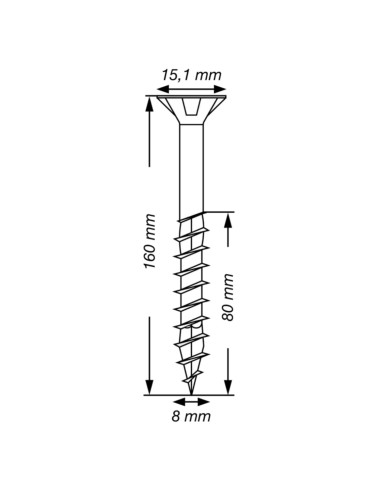 Spax T-STAR MAIS cabeça fresada TORX T40 Aço inoxidável A2 8X160 roscado sobre 80