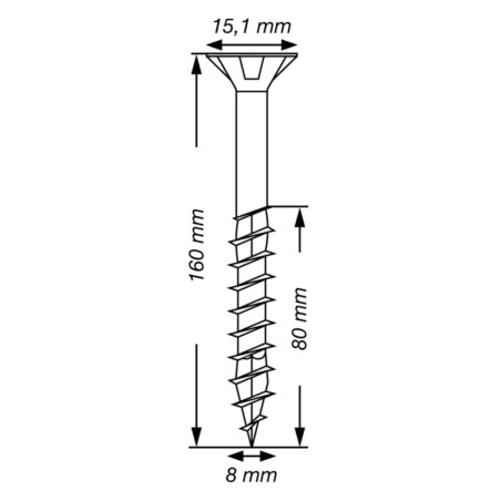 Spax T-STAR MAIS cabeça fresada TORX T40 Aço inoxidável A2 8X160 roscado sobre 80