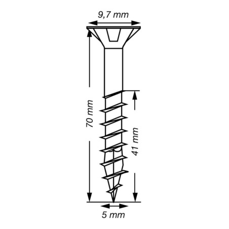 Spax T-STAR MAIS cabeça fresada TORX T20 Aço inoxidável A2 5X70 roscado sobre 41