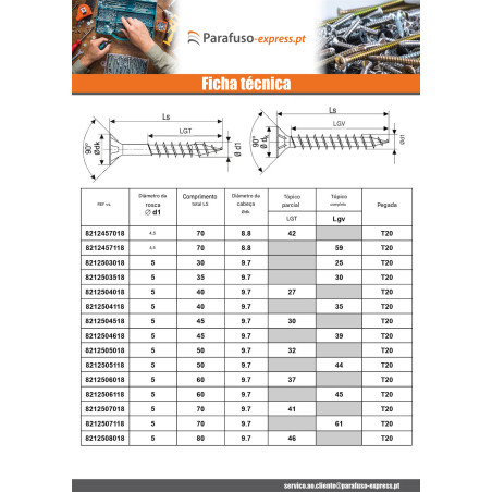 Spax T-STAR MAIS cabeça fresada TORX T30 Aço inoxidável A2 6X100 roscado sobre 61