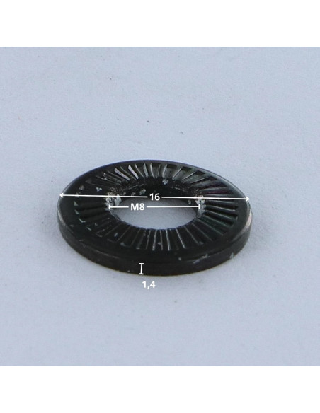 Arruelas de contacto M8X16X1,4 Aço zinco preto gama Z (estreita)