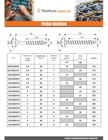 Spax T-STAR MAIS cabeça fresada TORX T30 Aço inoxidável A2 6X70 roscado sobre 41