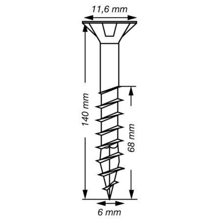 Spax T-STAR MAIS cabeça fresada TORX T30 Aço inoxidável A2 6X140 roscado sobre 68