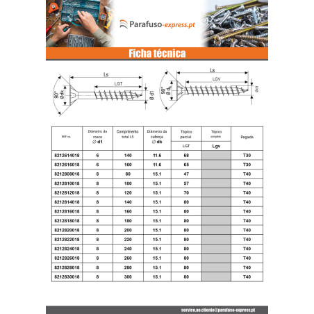 Spax T-STAR MAIS cabeça fresada TORX T30 Aço inoxidável A2 6X70 roscado sobre 41