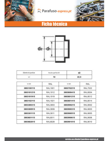 Capa cabeça hexagonal Polietileno RAL8004 castanho cobre Para parafusos autoperfurantes ou para chapa Ø 4,8-5,5
