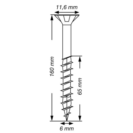 Spax T-STAR MAIS cabeça fresada TORX T30 Aço inoxidável A2 6X160 roscado sobre 65