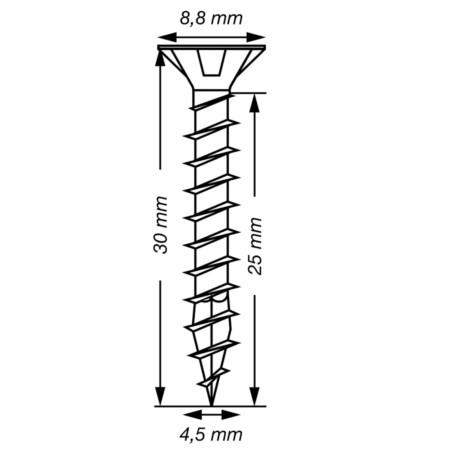 Spax T-STAR MAIS cabeça fresada TORX T20 Aço inoxidável A2 4,5 x 30 rosca total
