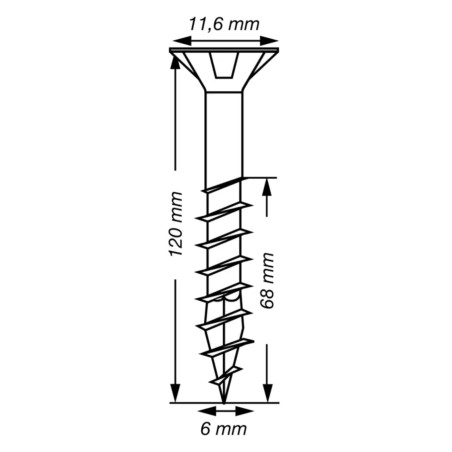 Spax T-STAR MAIS cabeça fresada TORX T30 Aço inoxidável A2 6X120 roscado sobre 68