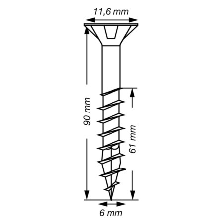 Spax T-STAR MAIS cabeça fresada TORX T30 Aço inoxidável A2 6X90 roscado sobre 61