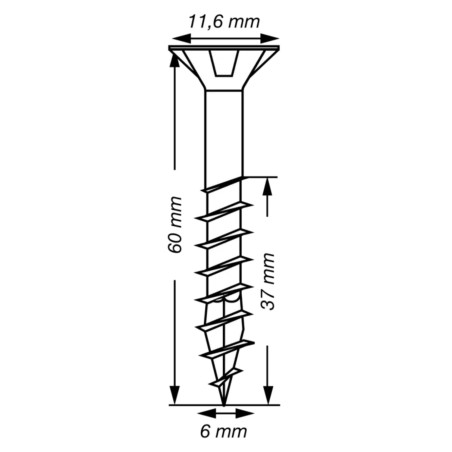 Spax T-STAR MAIS cabeça fresada TORX T30 Aço inoxidável A2 6X60 roscado sobre 37