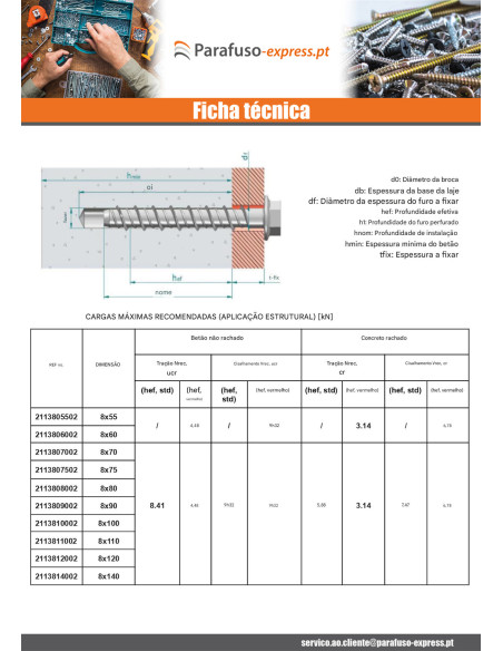 Parafuso de betão cabeça hexagonal flange com gola T13 8X110 Aço zinco branco