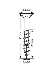 Spax T-STAR MAIS cabeça fresada TORX T20 Aço inoxidável A2 4,5X40 roscado sobre 25 2