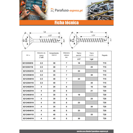 Spax T-STAR MAIS cabeça fresada TORX T20 Aço inoxidável A2 4X35 roscado sobre 23