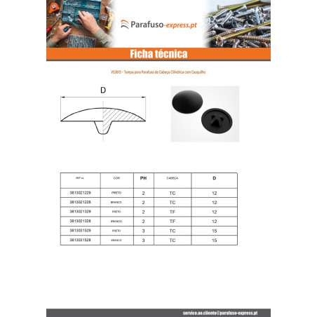 Tampa para Cabeça de Parafuso Phillips 3 cabeça cilíndrica DK15 Polietileno branco