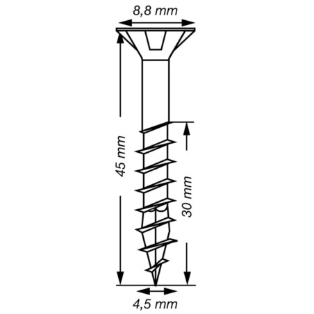 Spax T-STAR MAIS cabeça fresada TORX T20 Aço inoxidável A2 4,5X45 roscado sobre 30