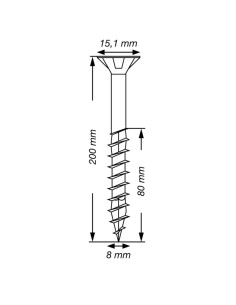 Spax T-STAR MAIS cabeça fresada TORX T40 Aço inoxidável A2 8X200 roscado sobre 80 2