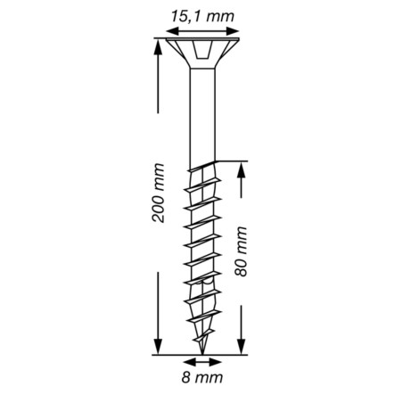 Spax T-STAR MAIS cabeça fresada TORX T40 Aço inoxidável A2 8X200 roscado sobre 80