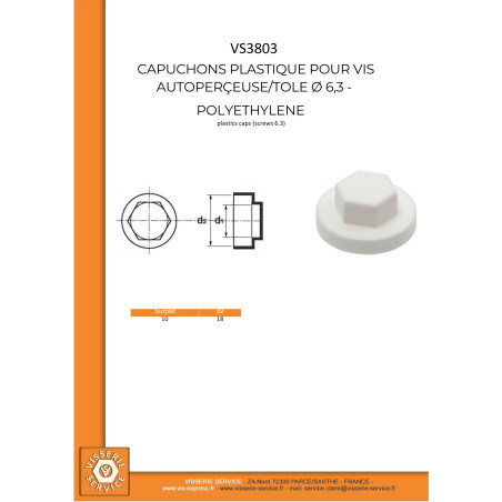 Capa cabeça hexagonal Polietileno RAL9010 branco puro Para parafusos autoperfurantes ou para chapa Ø 6.3