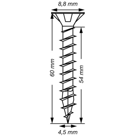 Spax T-STAR MAIS cabeça fresada TORX T20 Aço inoxidável A2 4,5X60 rosca total