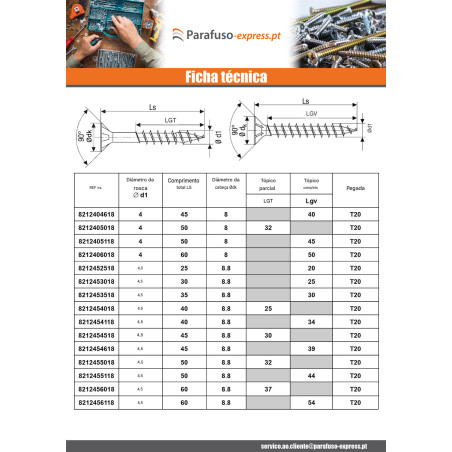 Spax T-STAR MAIS cabeça fresada TORX T40 Aço inoxidável A2 8X260 roscado sobre 80