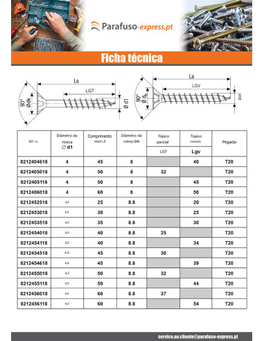 Spax T-STAR MAIS cabeça fresada TORX T40 Aço inoxidável A2 8X80 roscado sobre 47