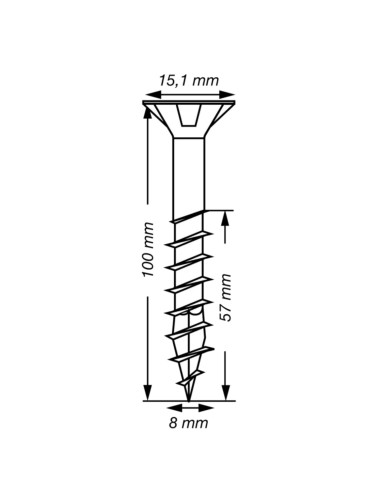 Spax T-STAR MAIS cabeça fresada TORX T40 Aço inoxidável A2 8X100 roscado sobre 57