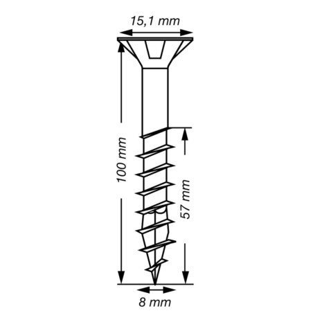 Spax T-STAR MAIS cabeça fresada TORX T40 Aço inoxidável A2 8X100 roscado sobre 57