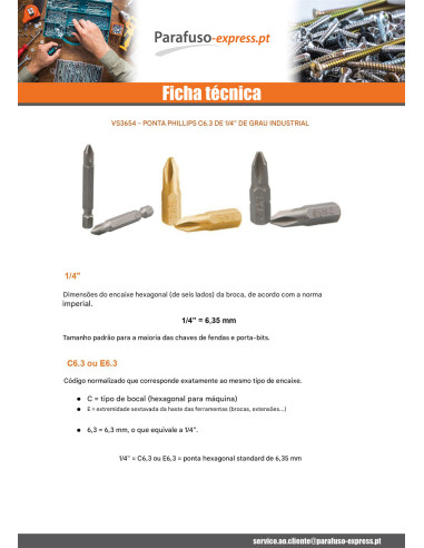 Ponteira Qualidade industrial 1/4" C6.3 Titânio Phillips 3 comprimento 25