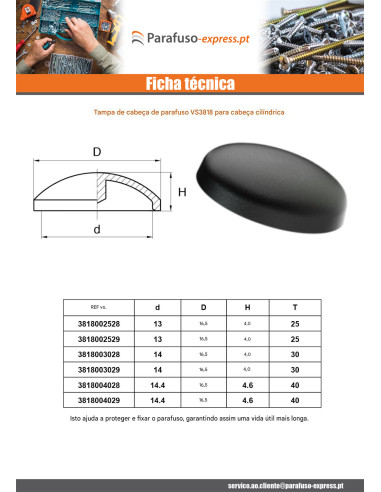Tampa para Cabeça de Parafuso TORX T30 diâmetro da cabeça 16,5 Polietileno branco para cabeça cilíndrica