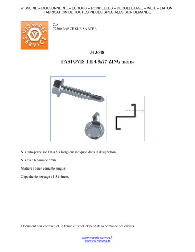 FASTOVIS cabeça hexagonal 4,8X19 Aço zinco branco