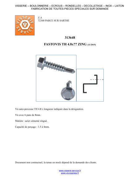 FASTOVIS cabeça hexagonal 4,8X19 Aço zinco branco