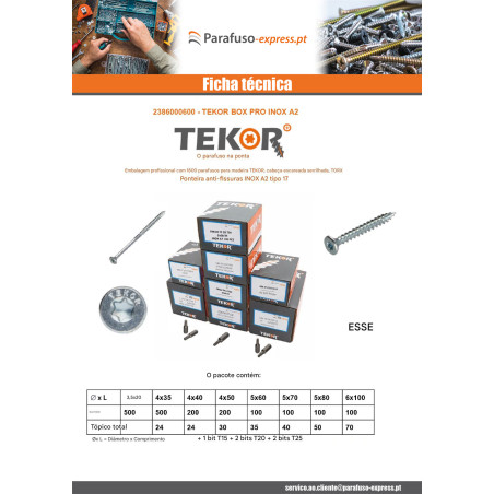 TEKOR PACOTE PRÓ 1800 PARAFUSO cabeça fresada dentado TORX Aço inoxidável A2