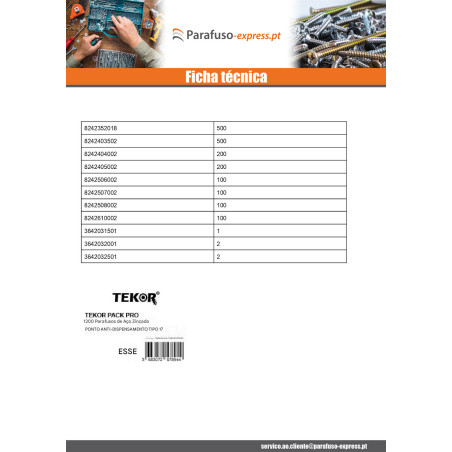 TEKOR PACOTE PRÓ 1800 PARAFUSO cabeça fresada dentado TORX Aço inoxidável A2