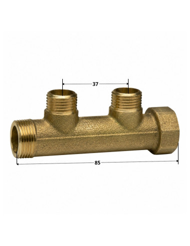 Coletor 2 saídas 26x34 (1") macho fêmea Bronze para instalações sanitárias