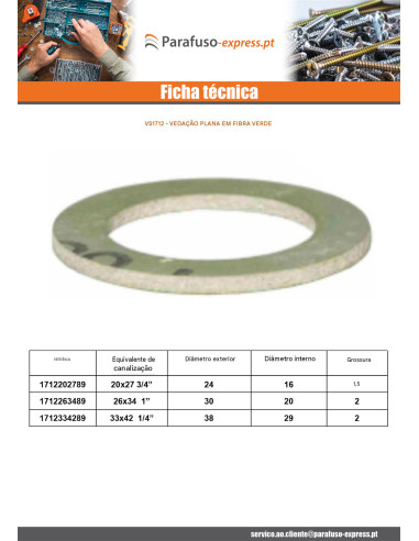 Junta plana de fibra verde 26x34 (1") X2 - Parafuso Express