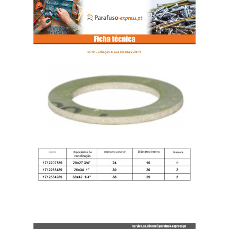 Junta plana de fibra verde 26x34 (1") X2 - Parafuso Express