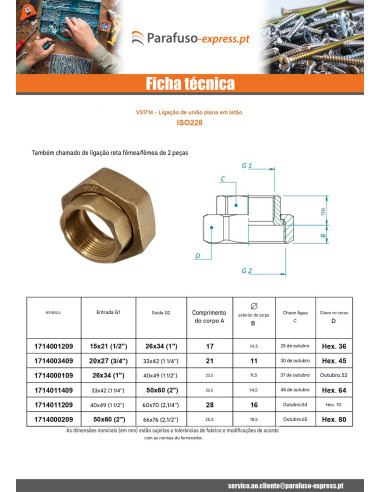 Conexão plana fêmea fêmea 15x21 (1/2") X 26x34 (1") Bronze
