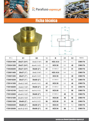 Figura do mamilo reduzida 245 Masculino / Masculino 50x60 (2") X 66x76 (2"1/2) Bronze