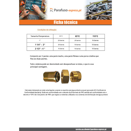 Conexão reta com vedação em O-ring 20x27 (3/4") macho fêmea Bronze Figura 341