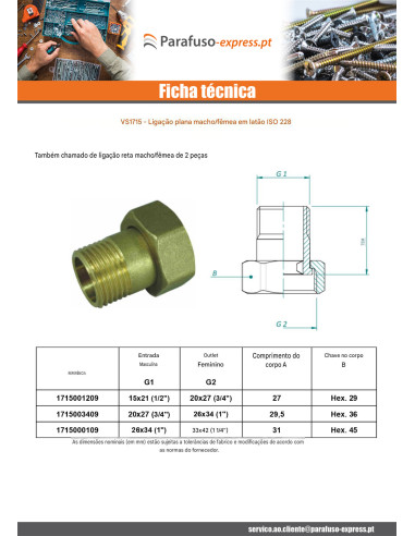 Conexão plana macho fêmea 20x27 (3/4") X 26x34 (1") Bronze
