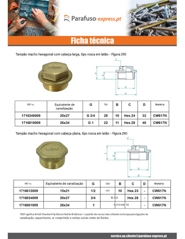 Plugue macho Figura 290 12x17 (3/8') Bronze - Parafuso Express