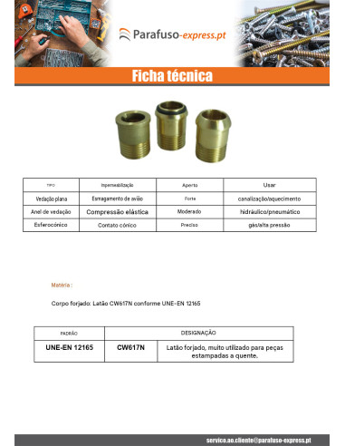 Conexão reta com vedação em O-ring 15x21 (1/2") macho fêmea Bronze Figura 341