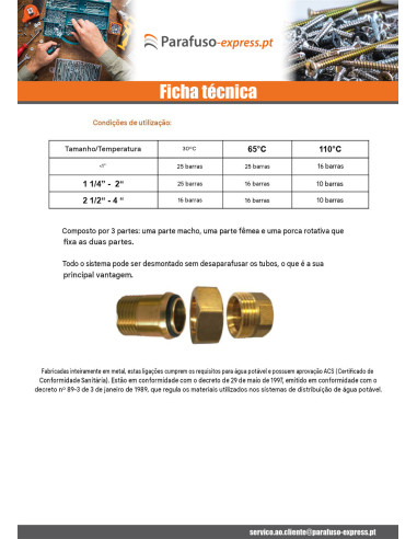 Conexão reta com vedação em O-ring 15x21 (1/2") macho fêmea Bronze Figura 341