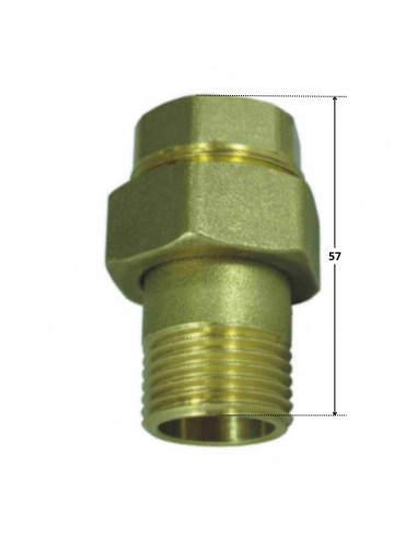 Conexão reta com vedação em O-ring 26x34 (1") macho fêmea Bronze Figura 341