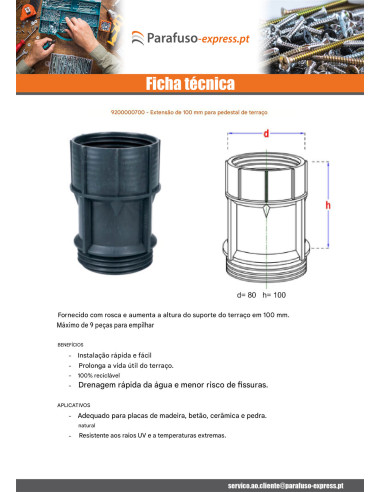 Extensão para pedestal terraço 100 mm - Parafuso Express