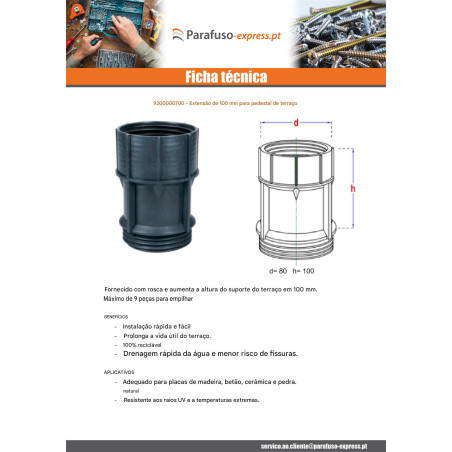Extensão para pedestal terraço 100 mm - Parafuso Express