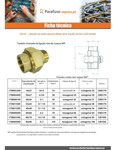 Conexão reta 20x27 (3/4") macho fêmea Bronze Figura 341