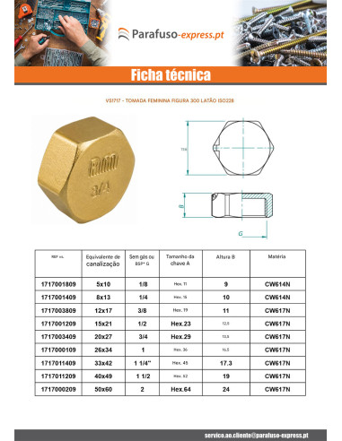 Plugue fêmea Figura 300 12x17 (3/8') Latão cromado